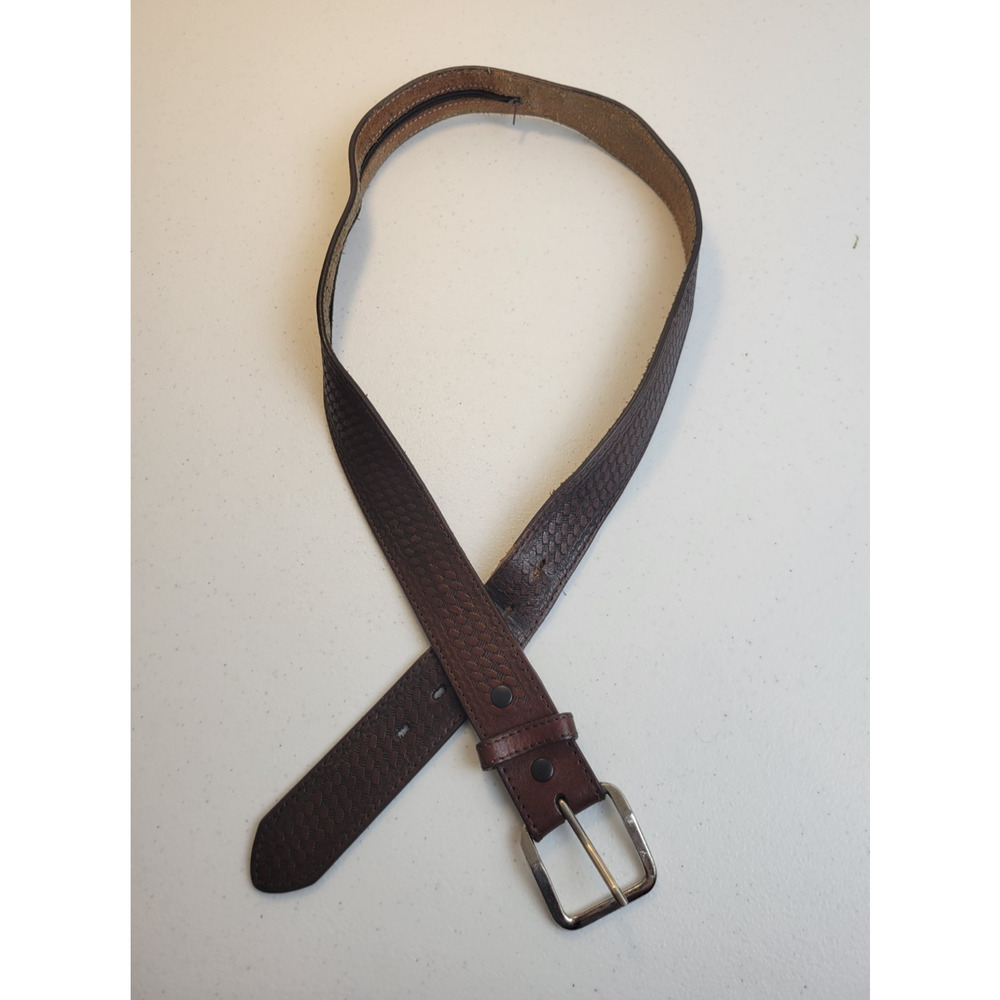Nocona Brown Embossed Braided Zipped Pocket Inside Classic Belt Men's Size 38-40
